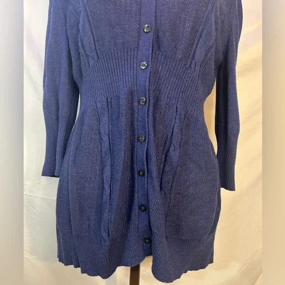 Y2K DKNY Blue Babydoll Knit Cardigan Sweater 3/4 Sleeves Lightweight Soft Sz XL - Picture 3 of 9